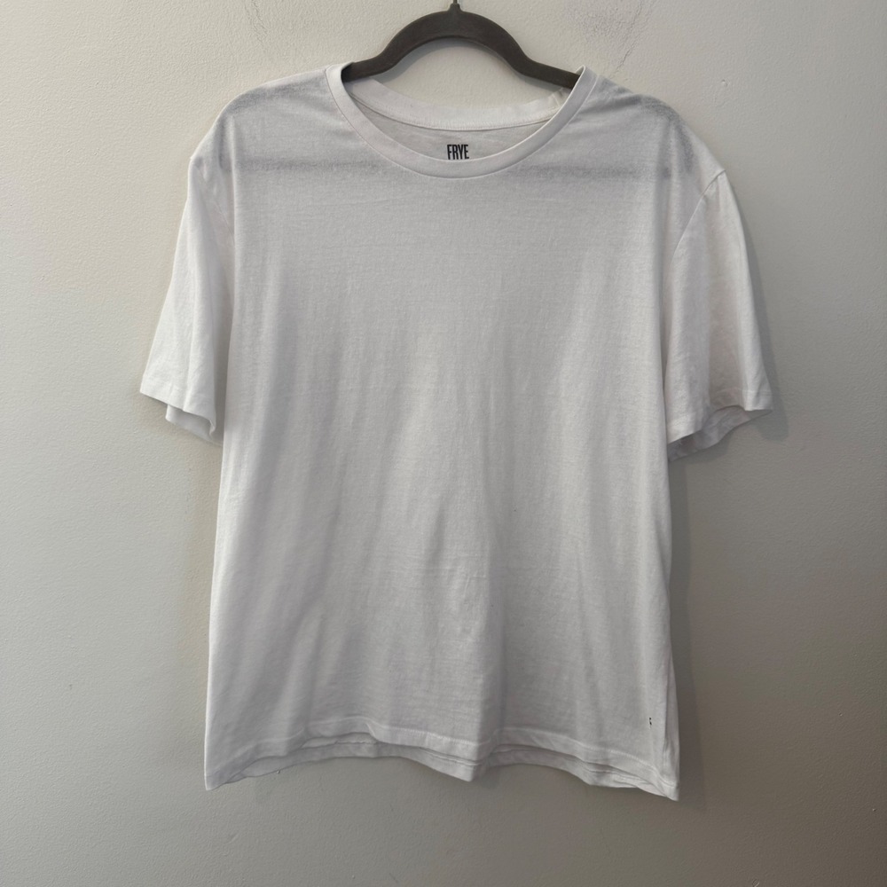 Frye womens XL White Cotton Blend Short Sleeve Crewneck Logo‎ T-Shirt RN 145219